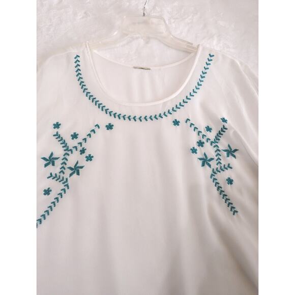 Ariat womens poncho top white & turquoise Xl sheer Poncho pullover blouse GUC - Picture 5 of 8